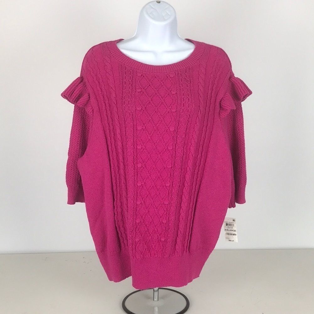 Charter Club Ruffle-Trim Cable-Knit Top - Picture 2 of 4